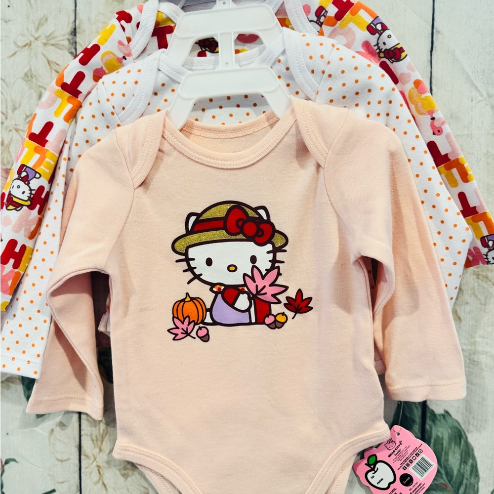 Hello Kitty Halloween Pumpkin Fall Baby Girl 3 Piece Set Bodysuits 6 Months NWT